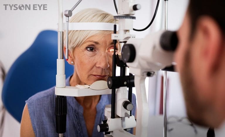 a woman getting an eye exam