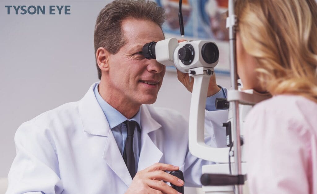 an eye doctor looking at someones eye and knowing if you chose the right eye dr.